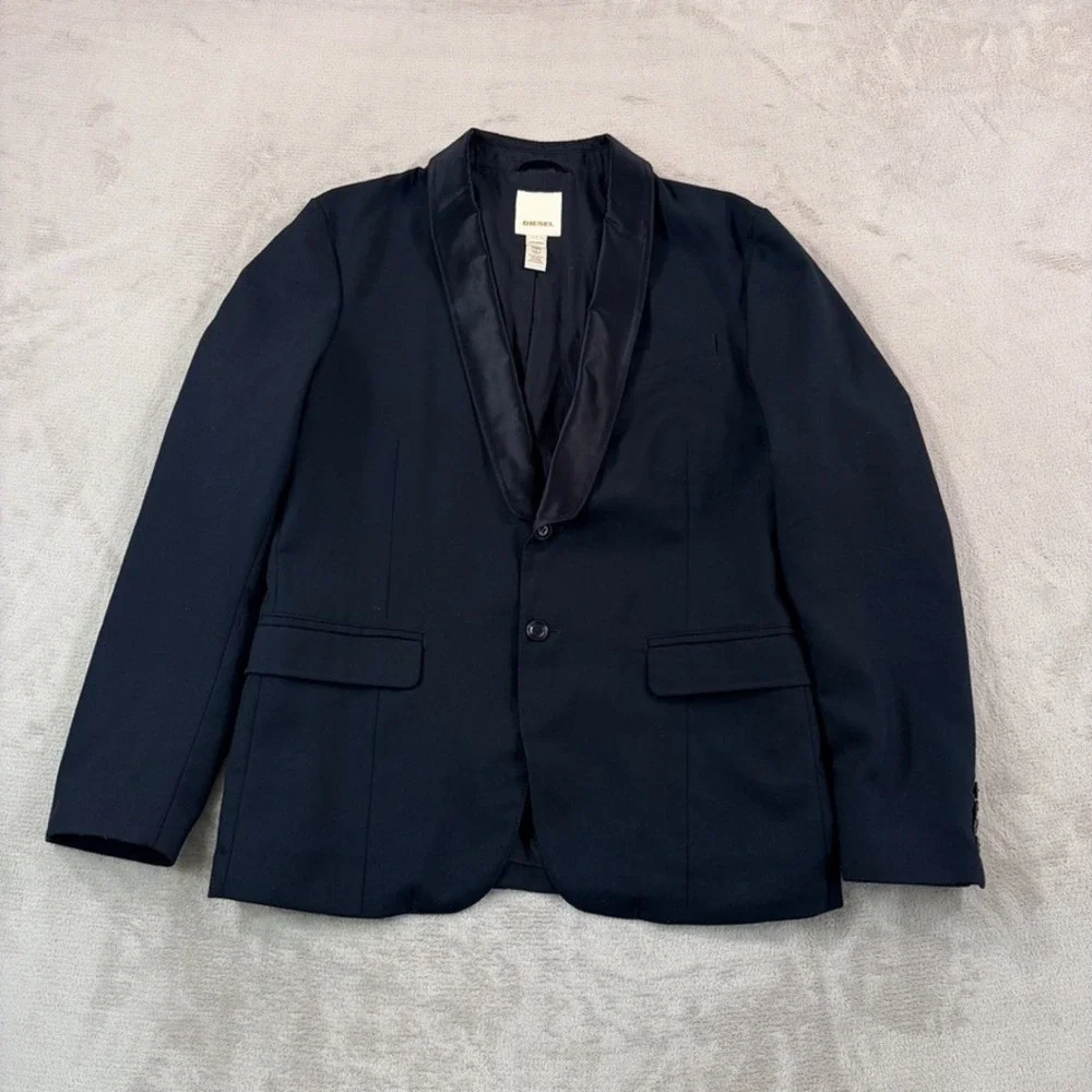 Diesel 2 Button Shawl Tuxedo Jacket Blazer in Black Wool Blend Men XL Designer